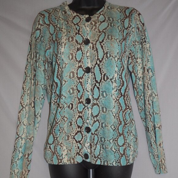 Michael Kors cardigan cozy sweater gorgeous torquise snakeprint sz med - Picture 1 of 5